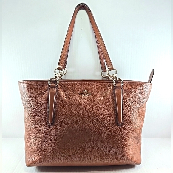 Coach Chicago Ellis Tote Pebble Leather Brown 33961 Purse Handbag Shoulder - Picture 1 of 16